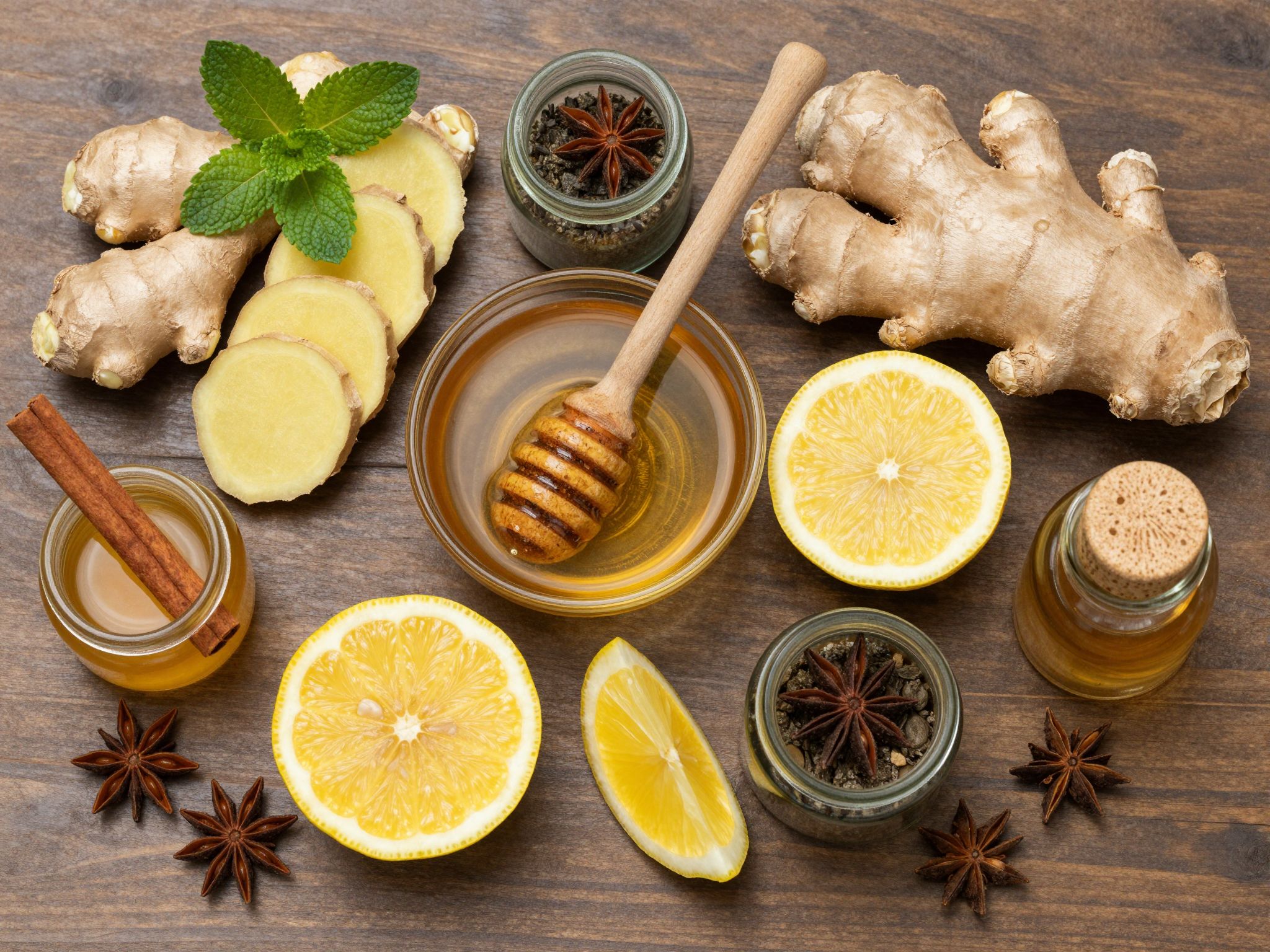 A gyömbér-citrom víz variálható mézzel, mentával, fahéjjal.