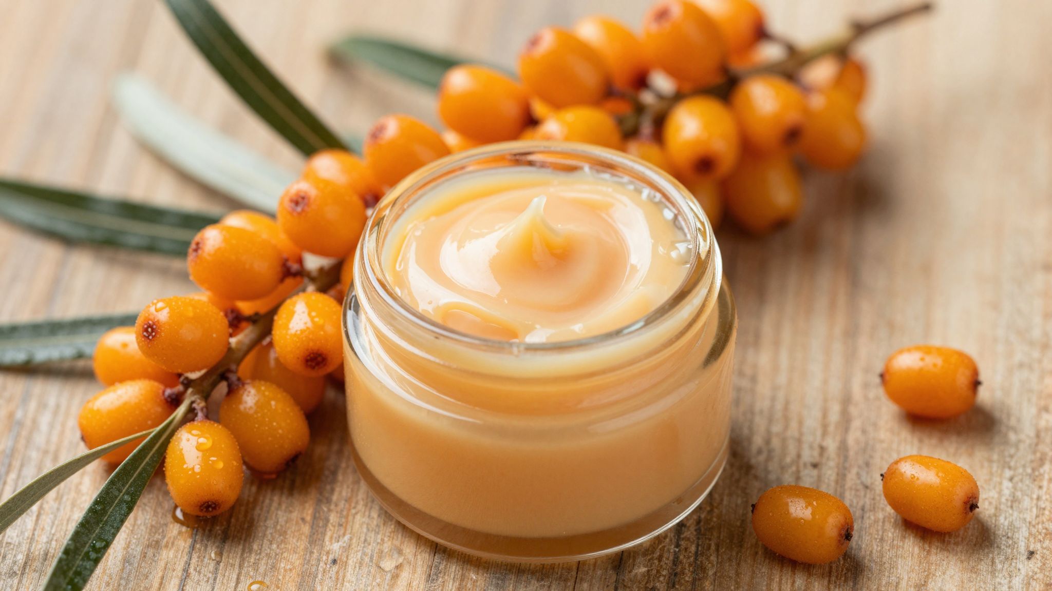 A homoktövis krém gazdag E-vitaminban és antioxidáns flavonoidokban.