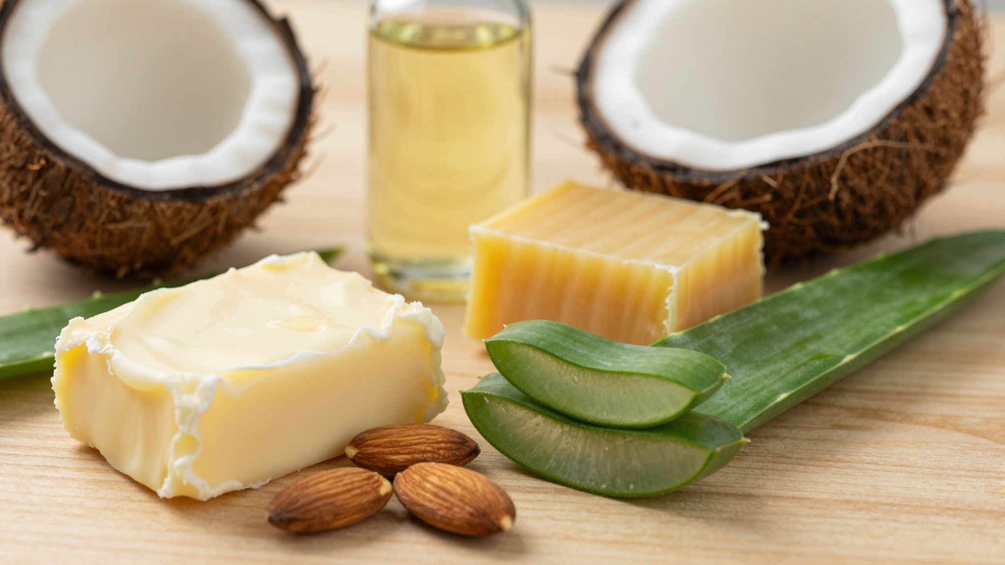 Kókuszolaj és sheavaj gyakori lanolin helyettesítők növényi alapból.