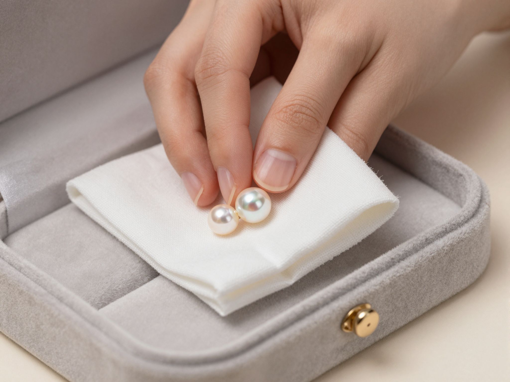 A gyöngyök puha szövetben, nedvességtől védve tárolandók.