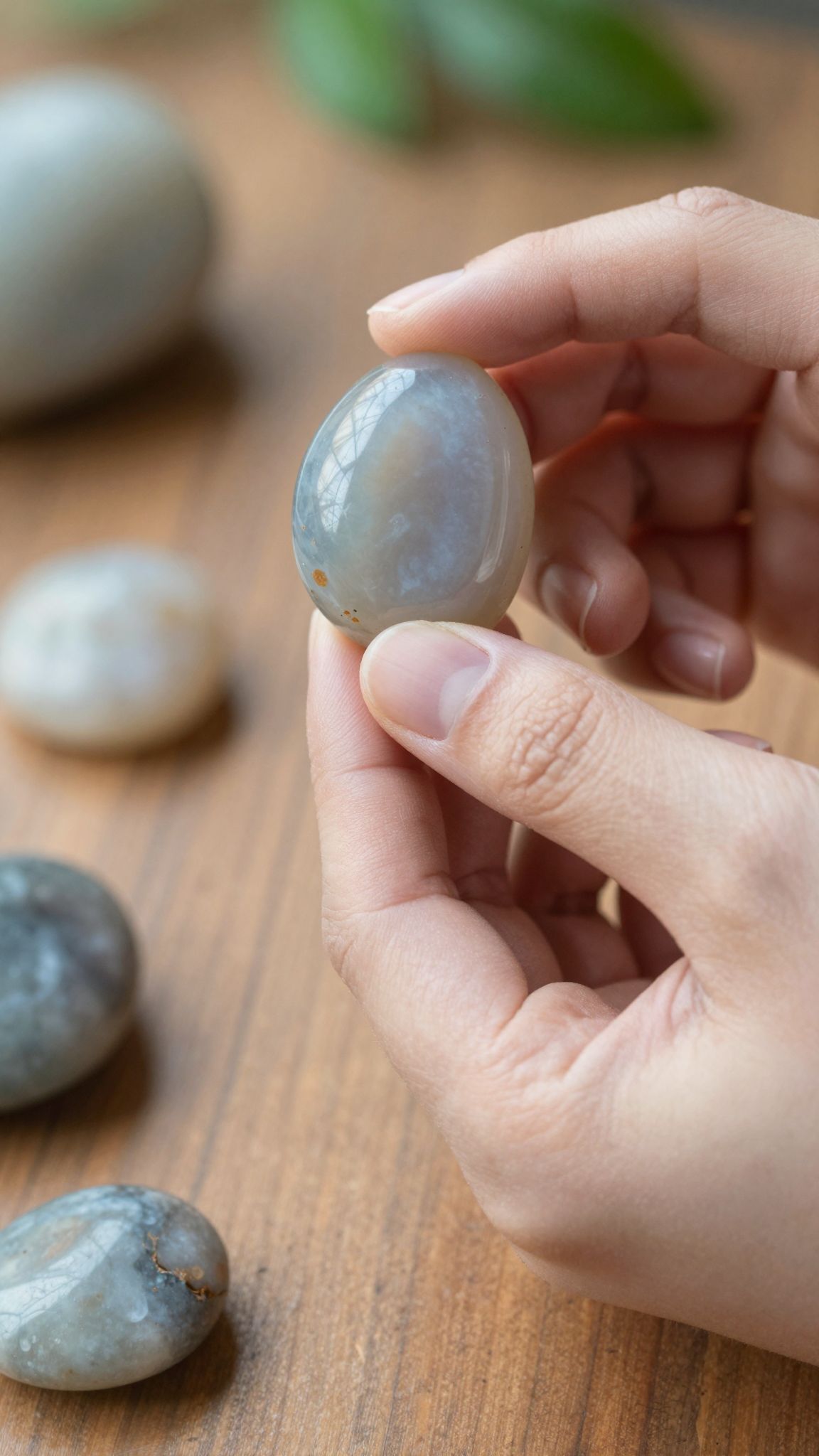 A valódi krízopráz zöld színe és tiszta mintázata jelzi.