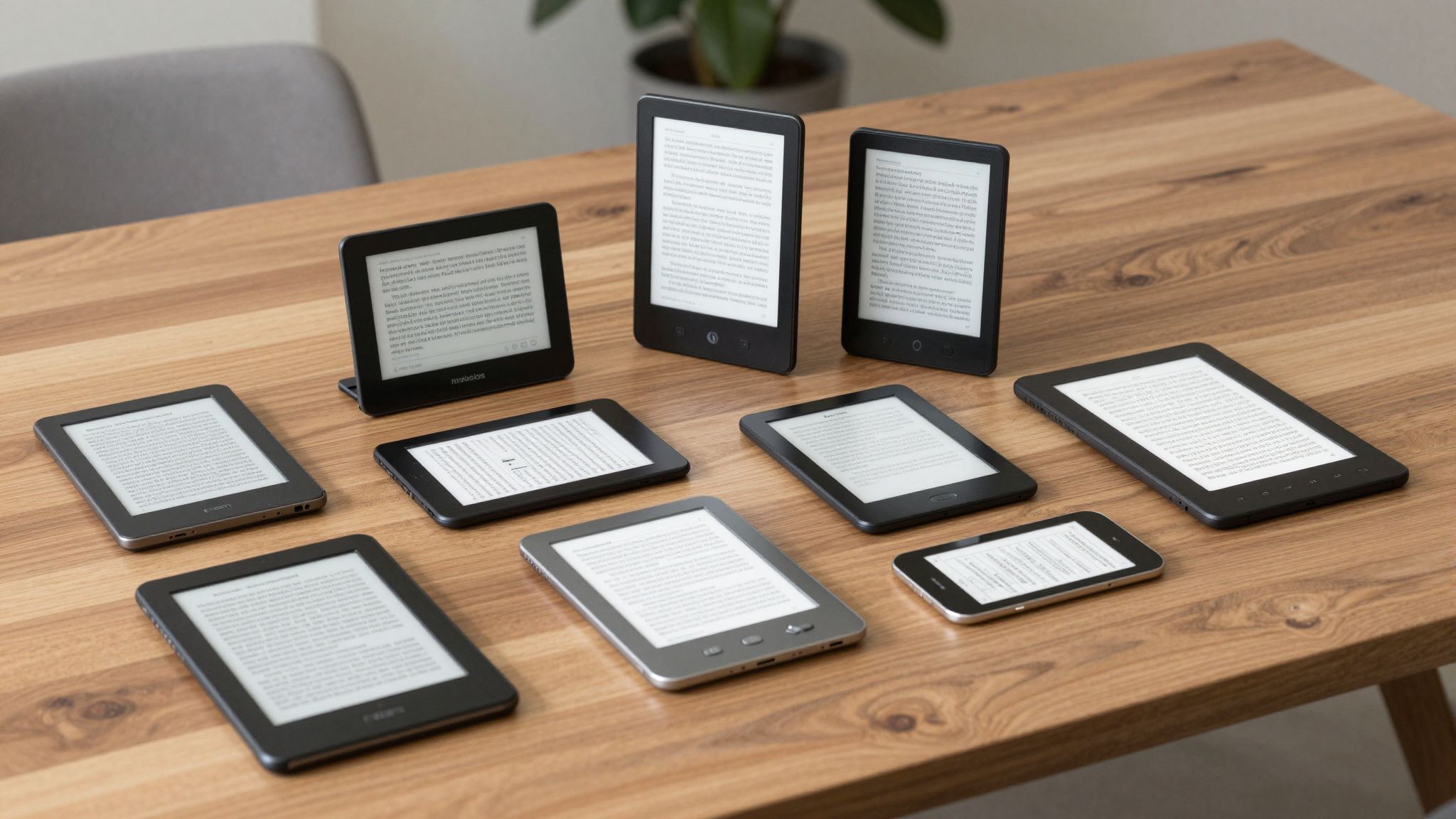 Az e-könyv olvasók között tinta és LCD kijelzők különböznek.