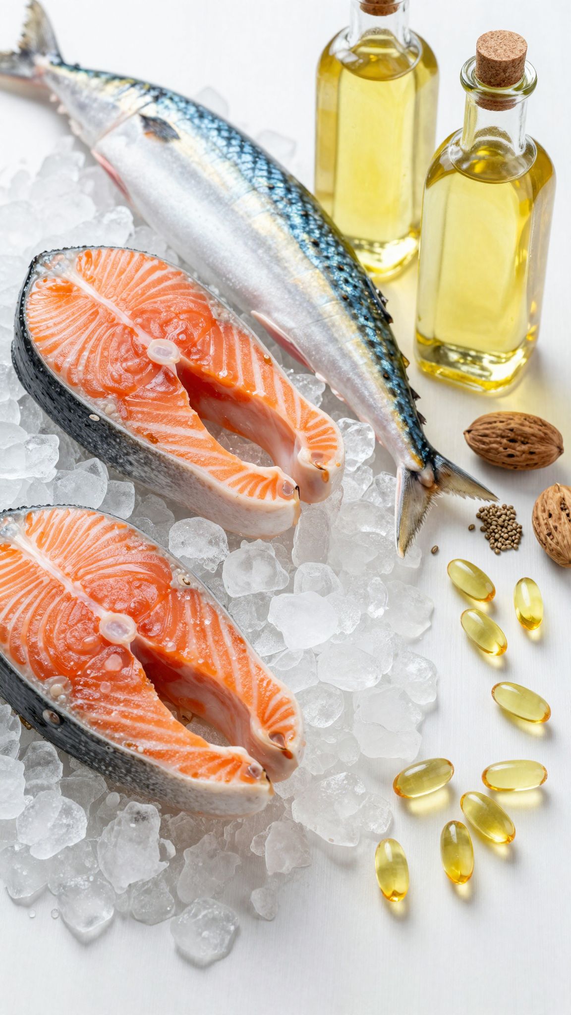 Az omega-3 fő forrásai a lazac, lenmagolaj és halolaj.
