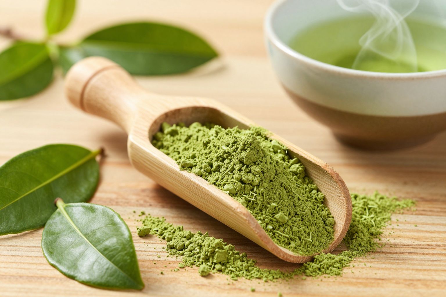 A legjobb matcha por élénkzöld, finom, porrá őrölt.