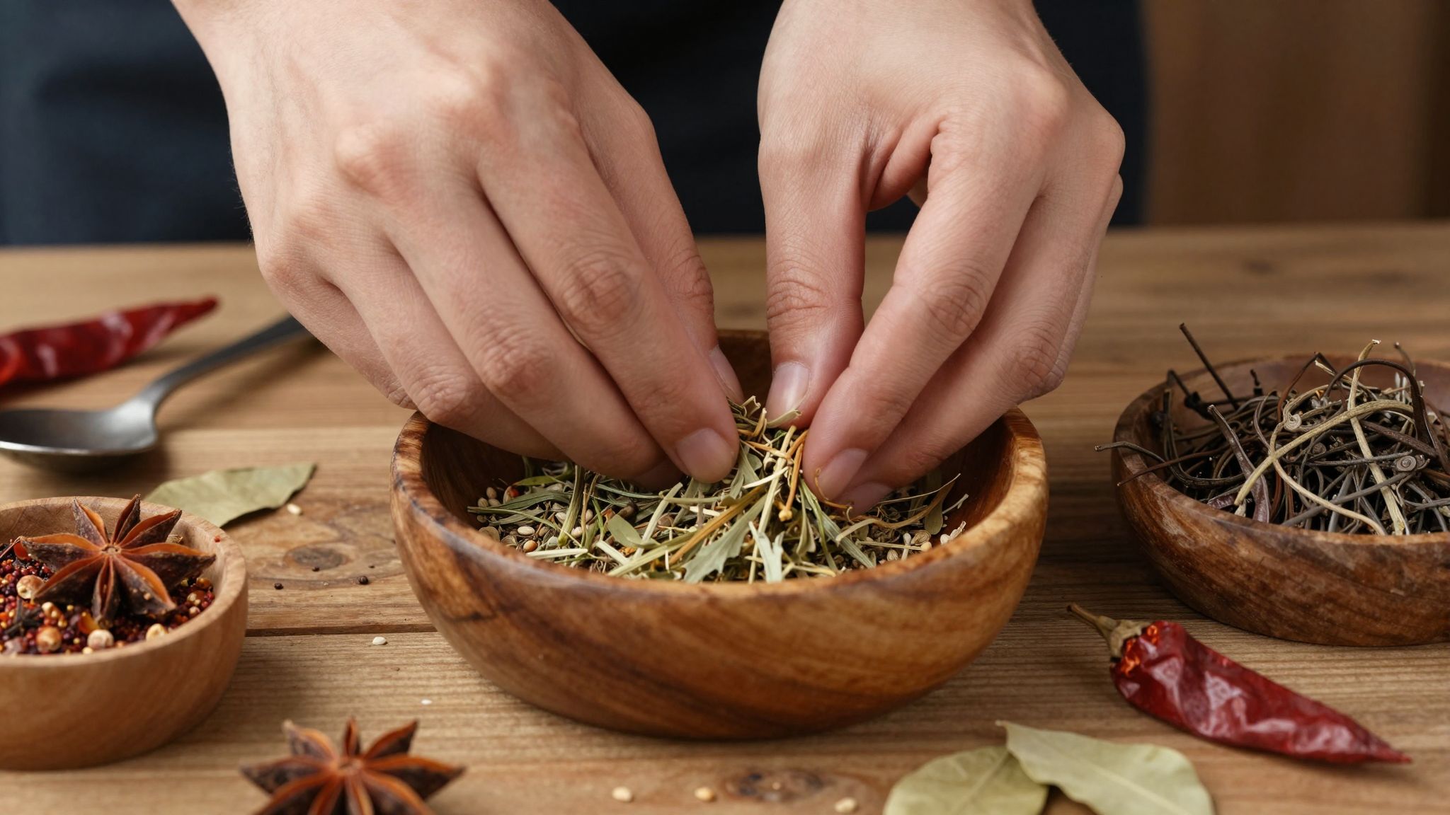 A hagyományos Svedcsepp készítés kézzel válogatott fűszerekkel történik.
