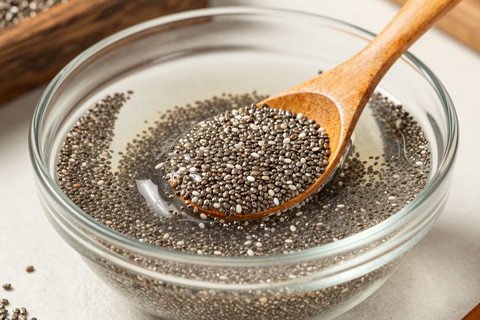 Az áztatott chiamag könnyebben emészthető, zselés állagú lesz.