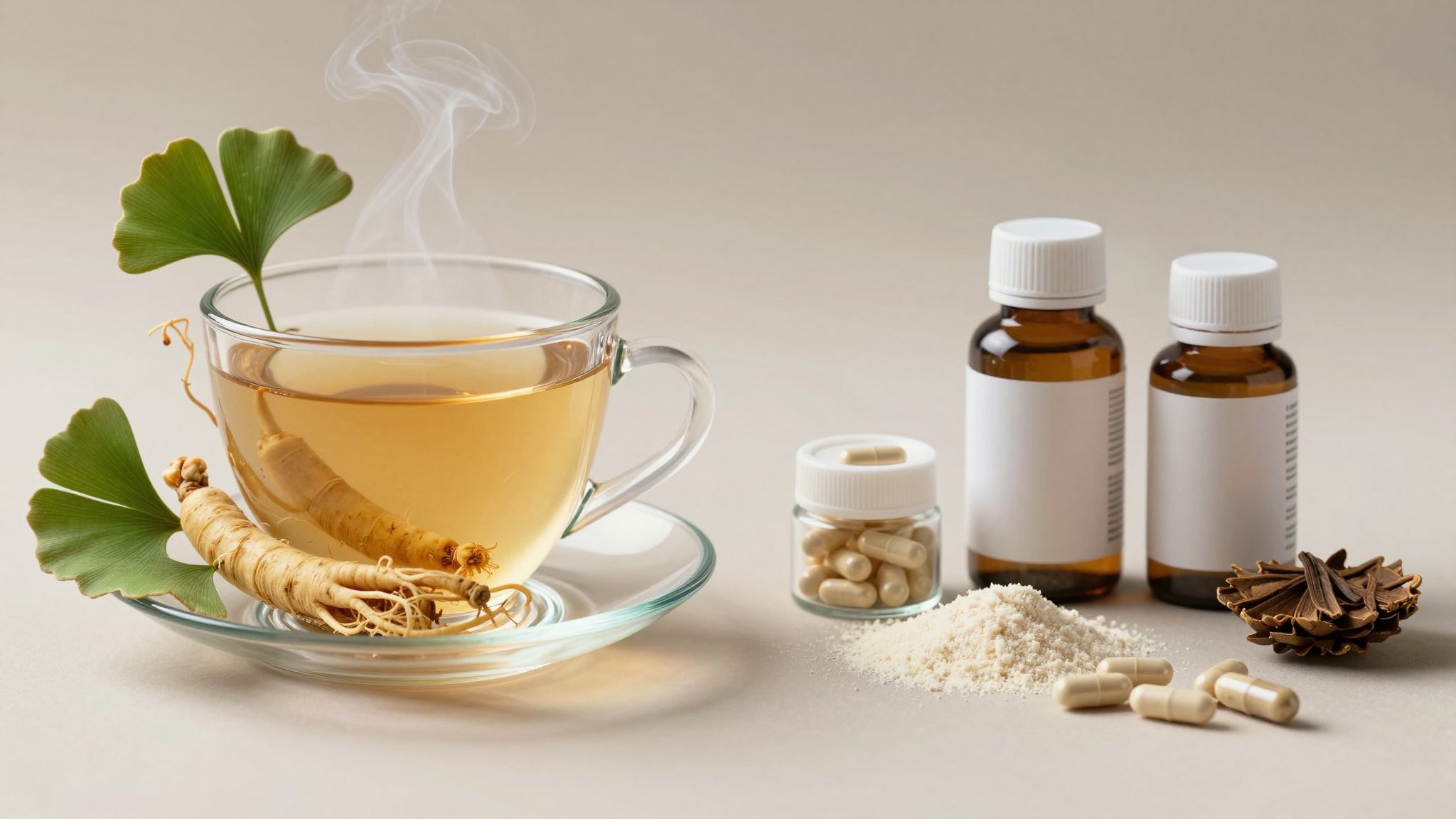 A ginseng-ginkgo tea természetes nootropikum komplex memória- és fókuszjavításra.
