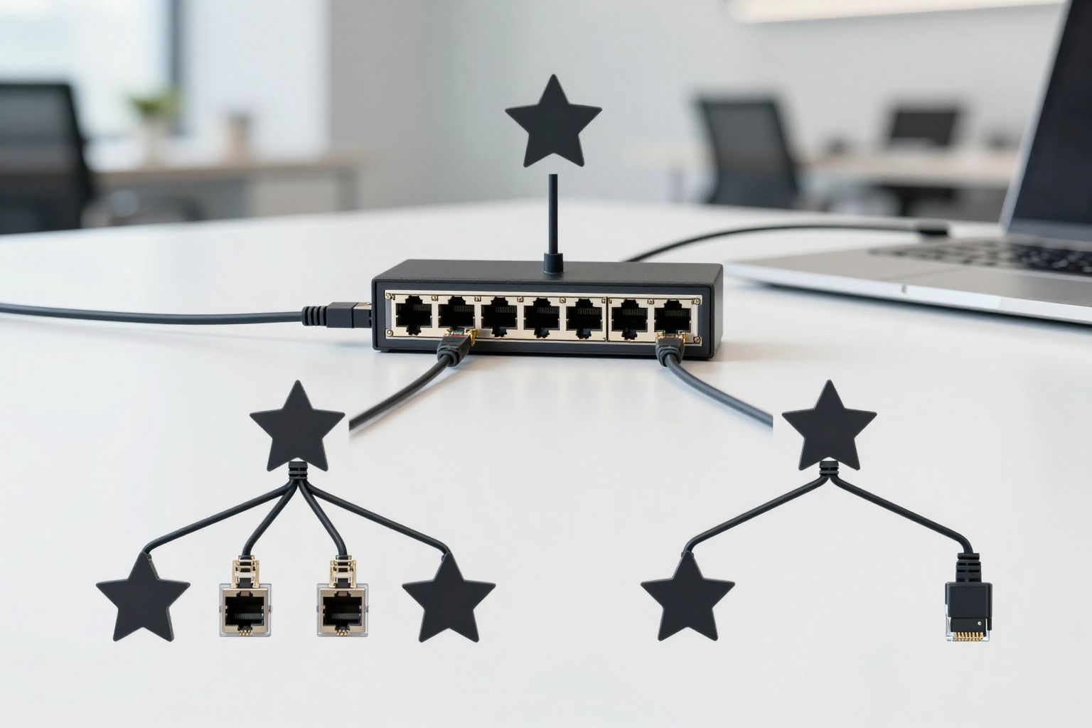 Az Ethernet switch kulcsszerepet játszik csillag és hibrid topológiákban.