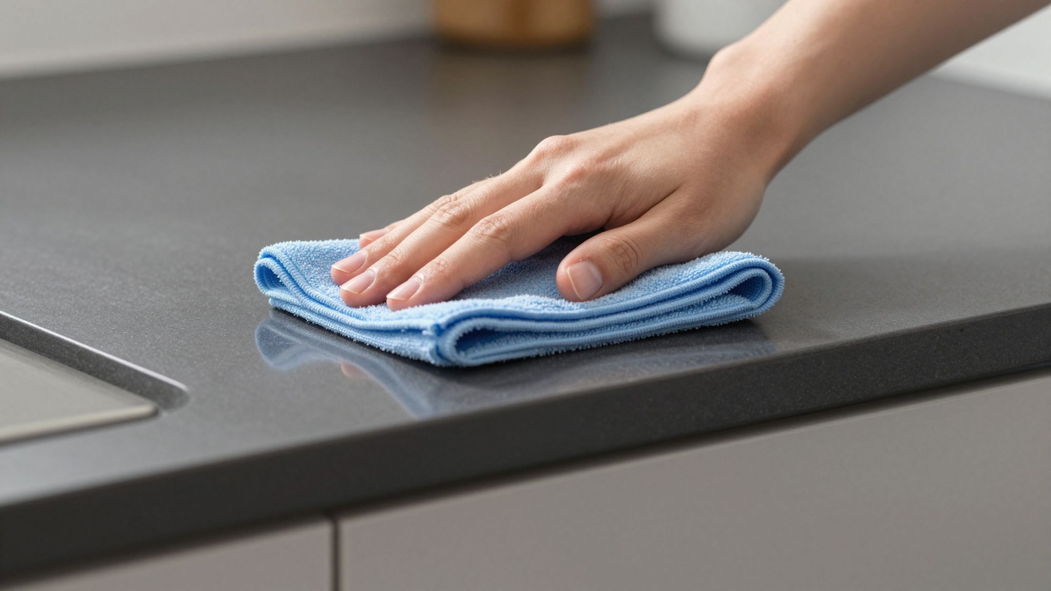 A rendszeres tisztítás megőrzi a magasfényű konyhabútor ragyogását.